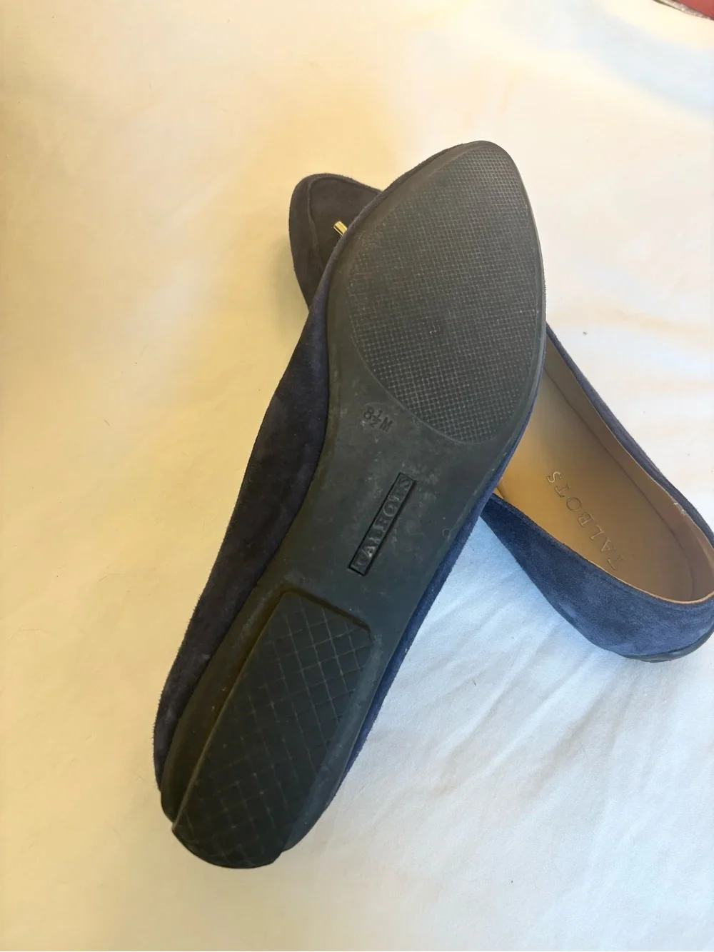 Talbots Navy Suede Pointed-Toe Loafers with Bow Accents